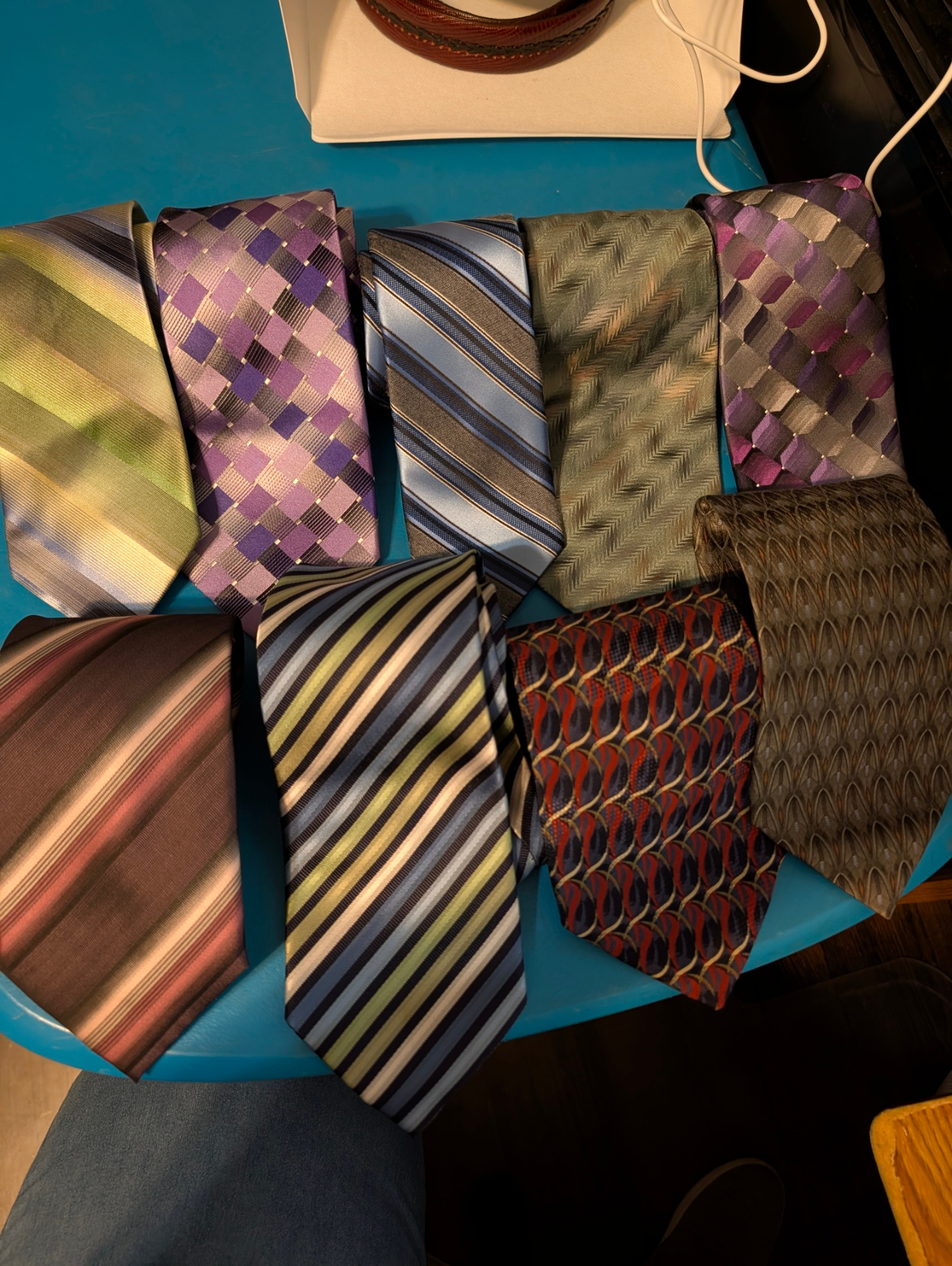 Lot Of 9 Men's Ties Geometric, Stripes, Multicolor Stafford, Vanheusen